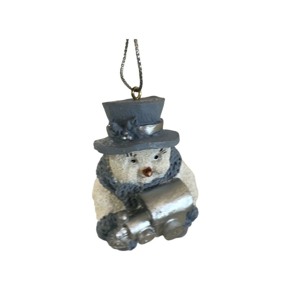 Enesco Snow Buddies Man Figurine  Holding Train Christmas 1999 3" X  2"